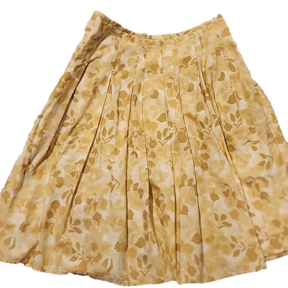 Eddie Bauer yellow floral full box pleat skirt size 8